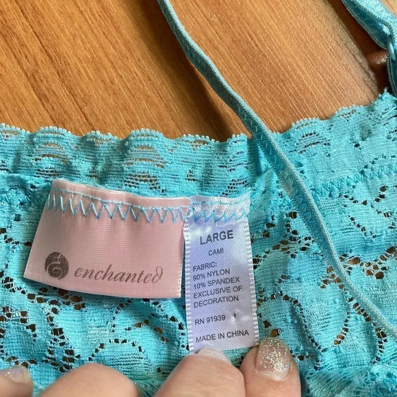 VINTAGE Enchanted Aqua Floral Lace‎ Camisole, Size Large (measures small) - Picture 2 of 7